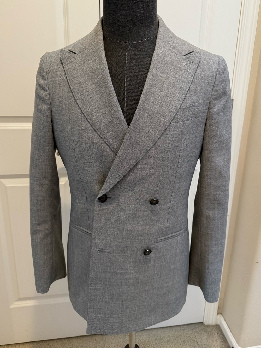 Suitsupply Double-Breasted Light Gray Wool Suit Jacket